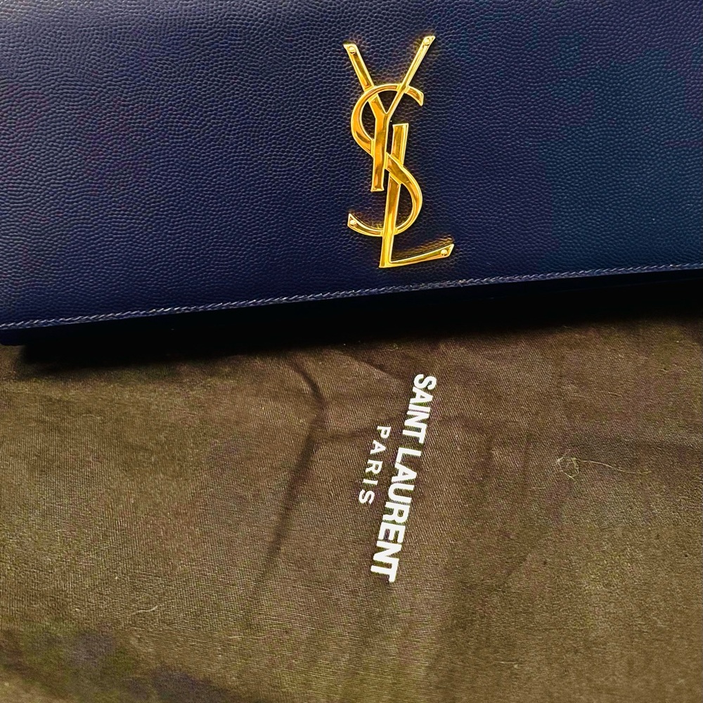 Saint Laurent Blue Wallet with Iconic YSL Logo